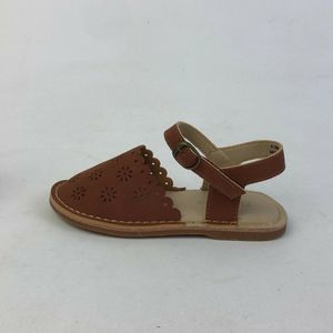 Flaryzone Girls FLR08 Brown Leather Round Toe Casual Flat Sandals Size US 9